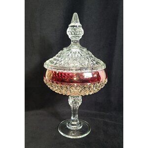 Gorgeous Indiana Crystal Ruby Flash Diamond Point lidded candy dish